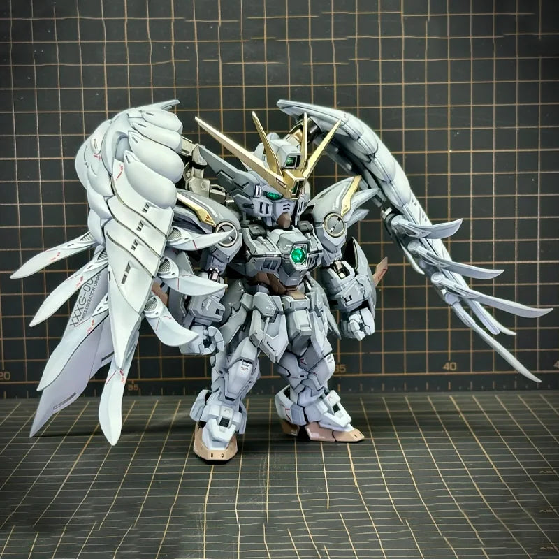 GL MGSD Wing Zero EW Snow White Version Angel Feather Drop Mech Assembly Model Kit Action Figure Desktop Decoration Doll Boy Toy