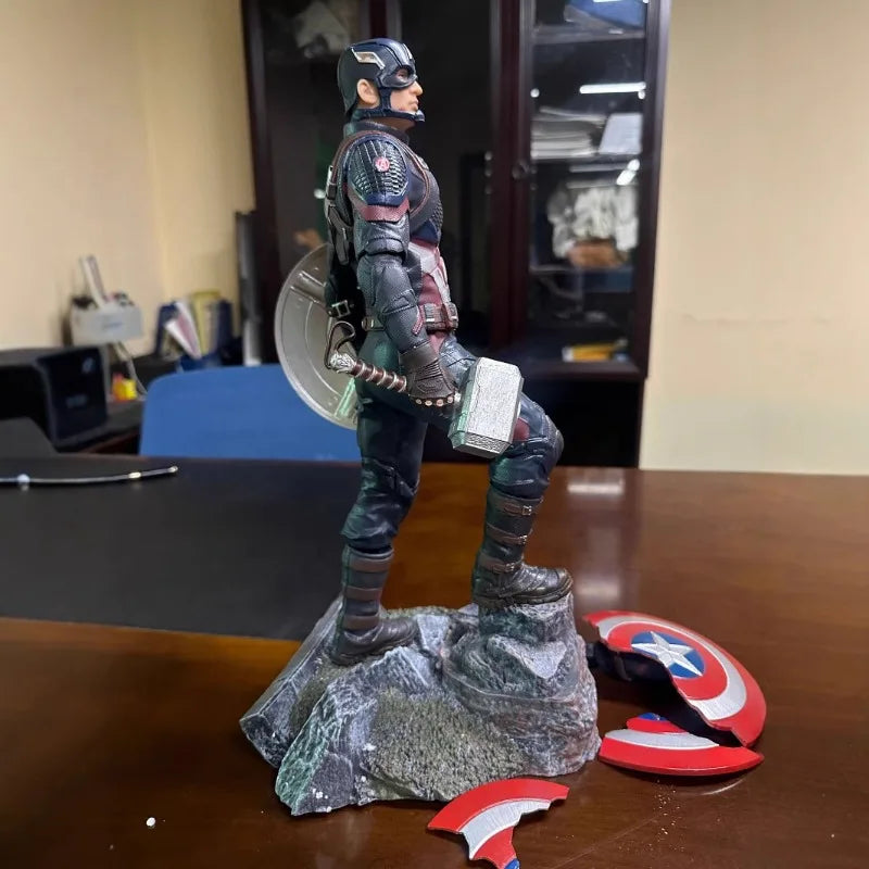 42cm The Avengers Figure Captain America Standing Posture Model Pvc Anime Action Series Desktop Ornaments Holiday Gifts Kids Toy