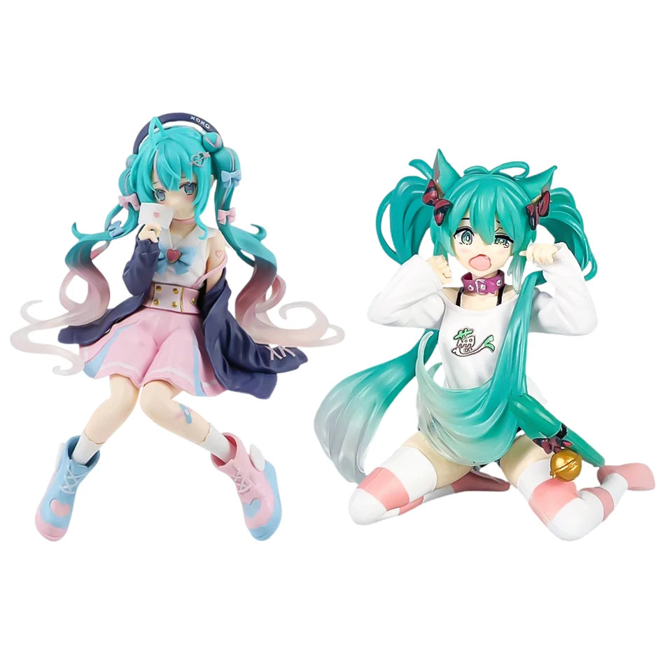11/14cm 2pcs Anime Figurine Sitting Posture Cat Ear Hatsune Miku Action Model Pvc Toy Collection Desktop Accessories Gift