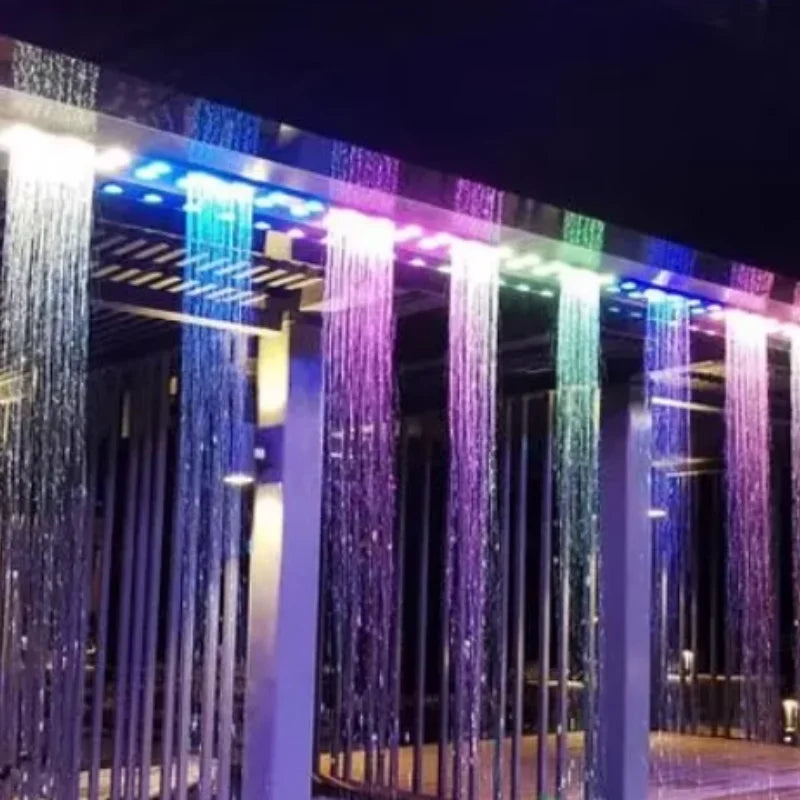 Indoor and Outdoor Garden Ornament Decoration Stainless Steel Rain Curtain Water Fountain with LED Light for Yard or Pool