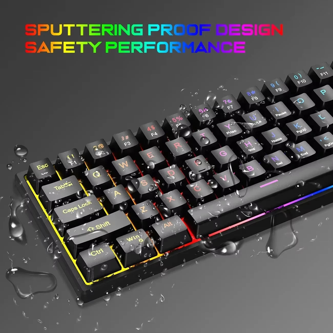 Mechanische Tastatur mit 61 Tasten, kabelgebundene Gaming-Tastatur für Laptop, Desktop, Ergonomie, RGB-Hintergrundbeleuchtung, Cyan-Achsen-Tastenkappen, PC-Zubehör
