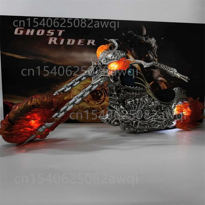 Ghost Rider with Motorcycle Figure 85th Anniversary Lighting Flame Glowing Luminous Collection Figura Model Toys Gifts 38CM