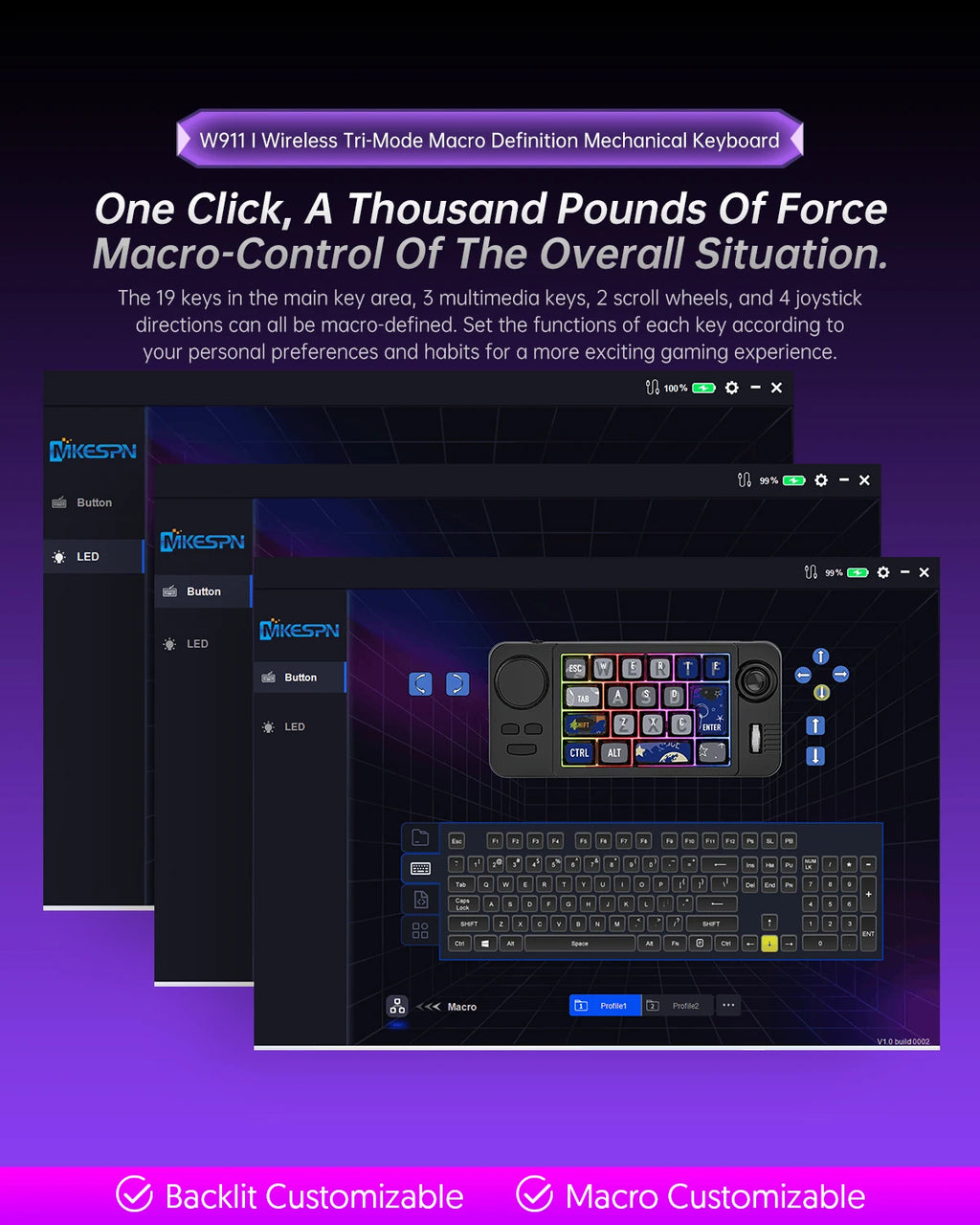 Hot Swap Bluetooth Wireless Mechanical Keyboard with Volume Scroll Jostic Backlit Wired Keyboard Programmer Gaming Keypad