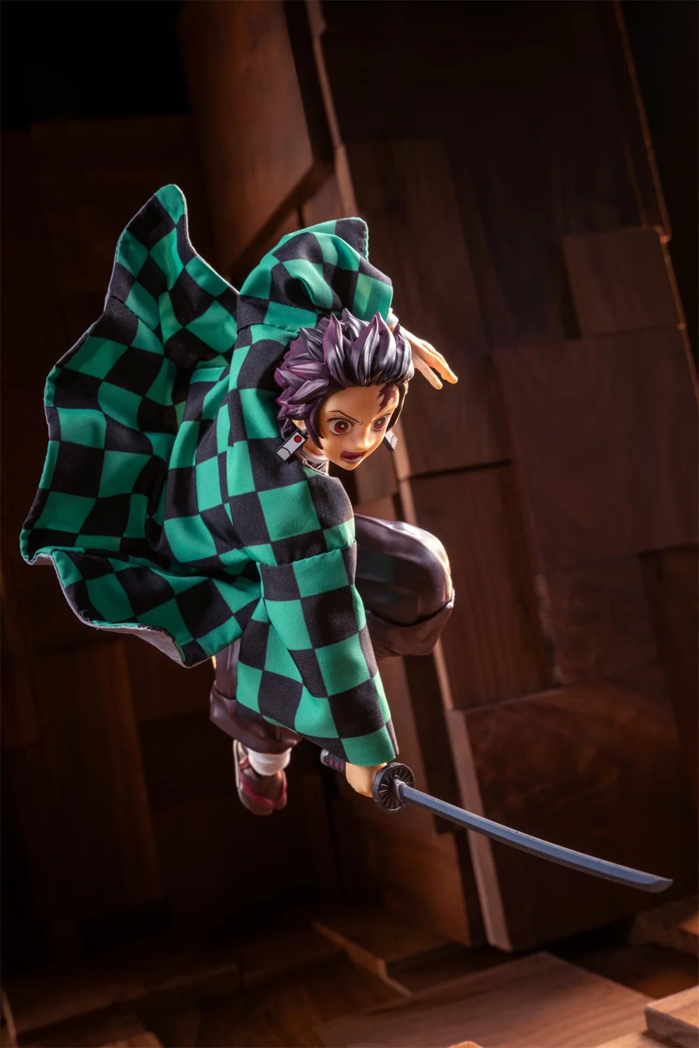 Handmade 1/12 Classic Japanese Anime Character ‌Kamado Tanjirou‌ Green Checkered Coat Accessories For Shf Action Figures
