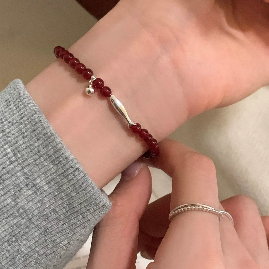VENTFILLE Гривна с червен ахат 925 стерлингово сребро за жени с цвете и висулка, мънисто за късмет, оригинални бижута, подарък, дропшипинг