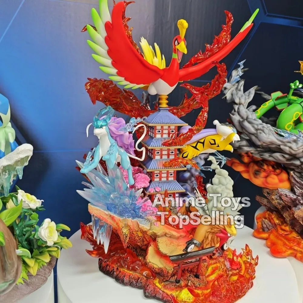38cm/14.96in Anime Pokemon Figure Raikou/Suicune/Entei/Ho-Oh Action Figures Pvc Statue Collection Model Toys for Children Gifts