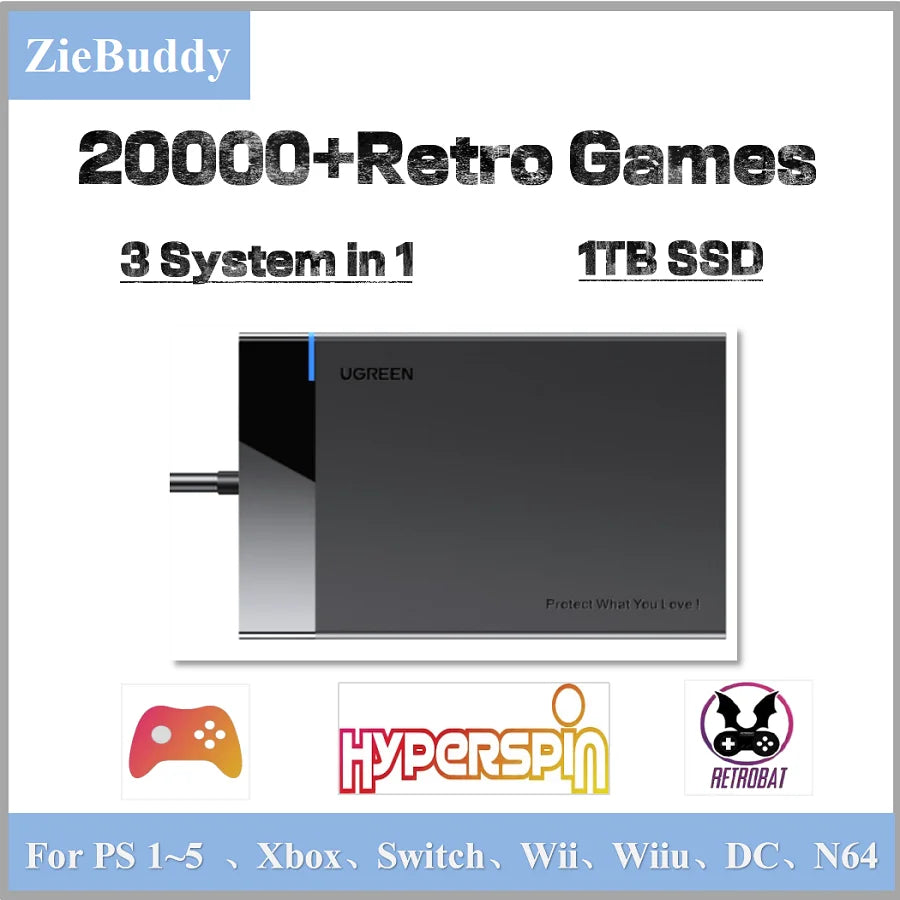 Retro Game 1TB SSD Console contains Retrobat Playnite and Hyperspin emulators with 20000+ high score retro game for Xbox PS4 PS3