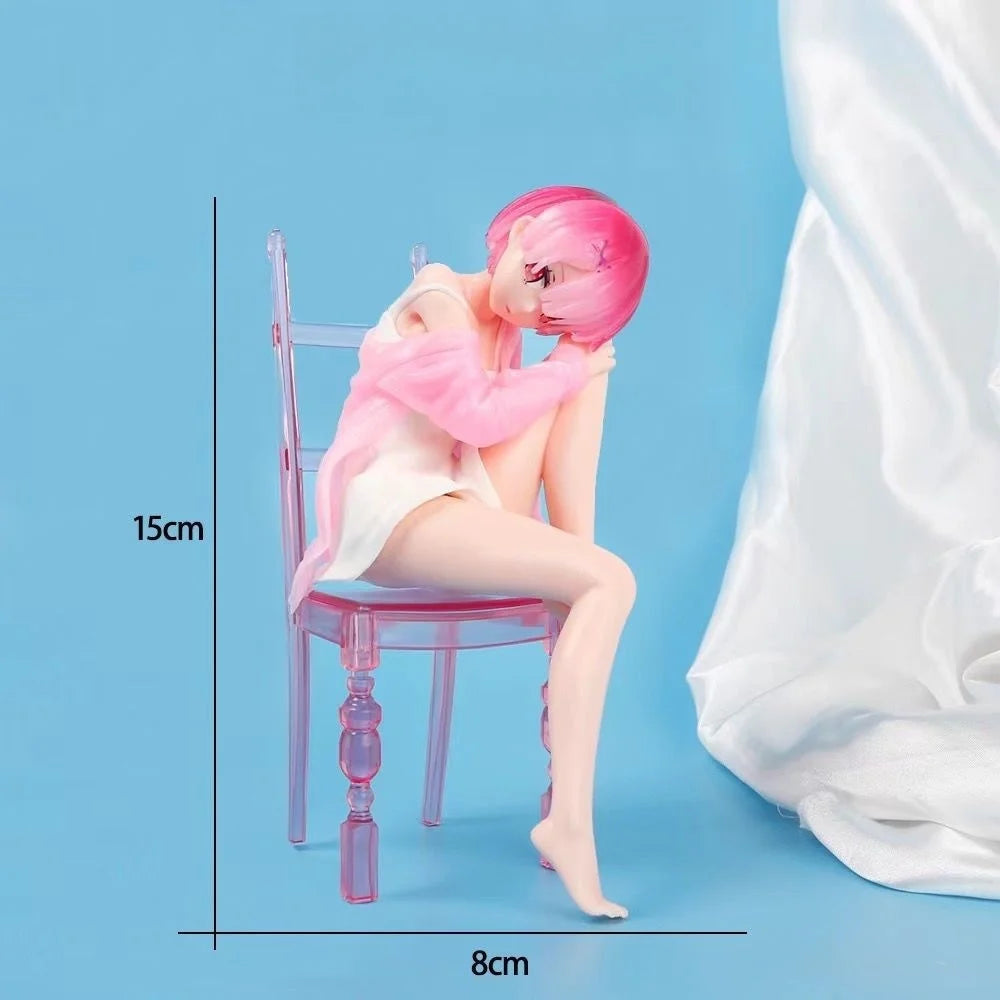 New Zero Rem Ram Sitting on Chair Figure Cute PVC Action Figure Collectible Model Toy Anime Gift Starting Life Another World