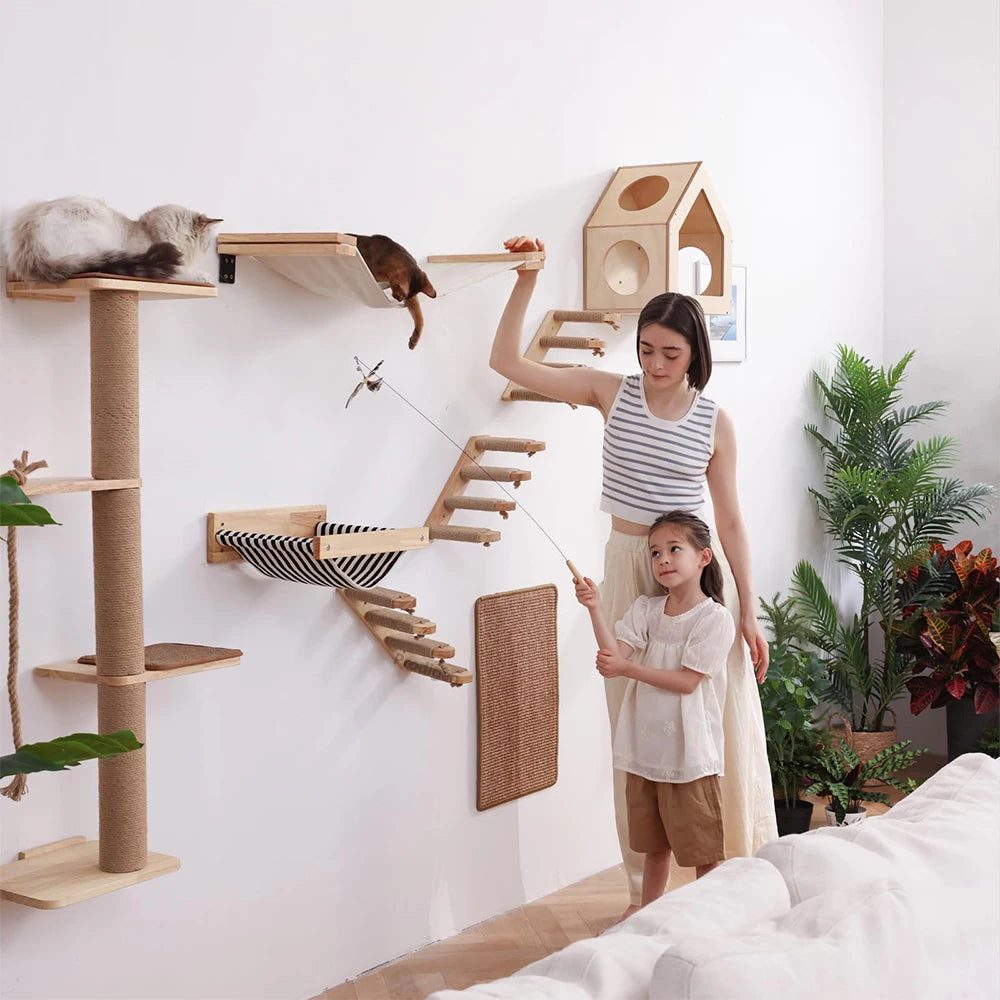 Cat Wall Climbing Shelf Steps Ladder Scratching Post Scratcher Bed Hiding House for Cats Tree Tower Pet Furniture Accessories