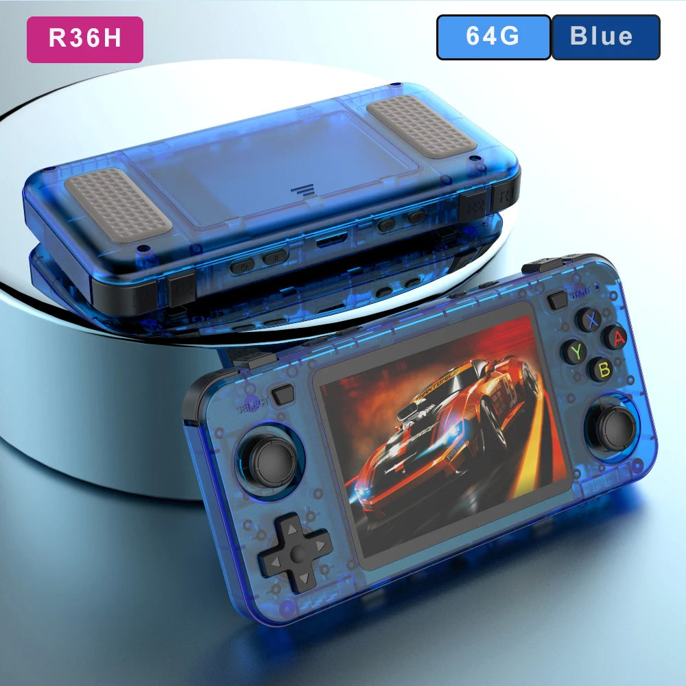 BOYHOM Neue R36H Handheld-Spielekonsole 3,5-Zoll-IPS-Bildschirm Linux RK3326 Retro-Videospiel-Player 3000 mAh 64G 10000+ klassisches Spiel