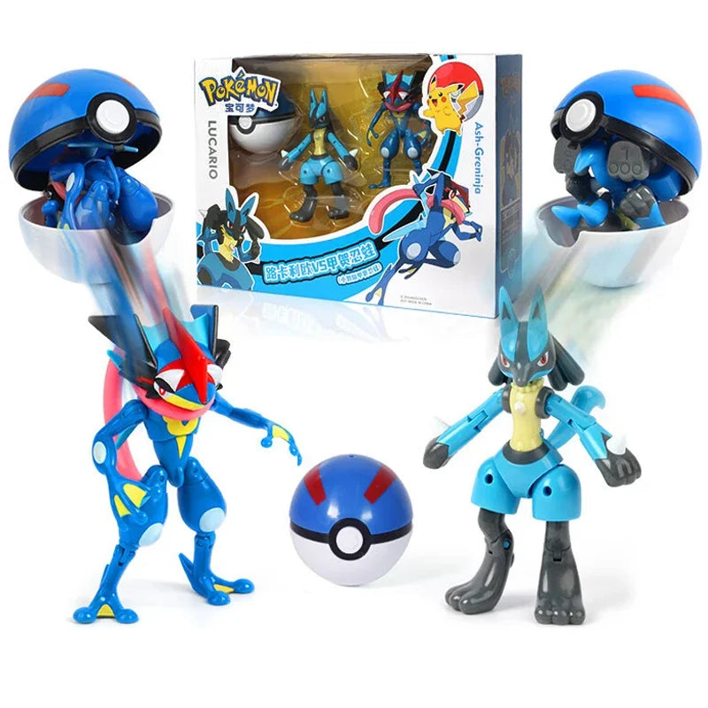 Pokemon Action Figure Transformer Doll Pokeball Figurine Poke Ball Deform Pikachu Greninja Lucario Mew Snorlax Lapras Kids Toy