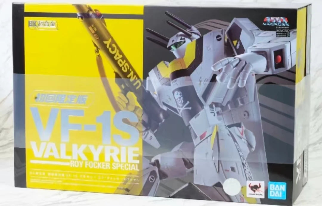 【Original】BANDAI DX Chogokin Macross VF-1S Valkyrie (Roy Focker Special) Mecha-Complete 1/48 Action Figure Model Toy
