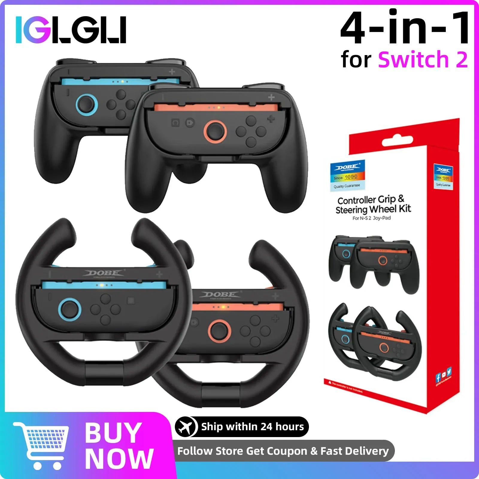 2PCS Game Steering Wheel for Nintendo Switch 2 JoyCon Controller Racing Wheel Hand Grip for Switch2 Kart Games Accessories