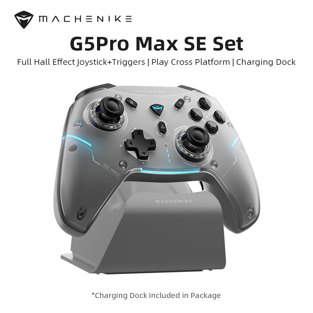 MACHENIKE G5Pro Max SE геймърски контролер, зарядна станция, опционални джойстици с Hall ефект, тригери с RGB светлина, безжичен геймпад
