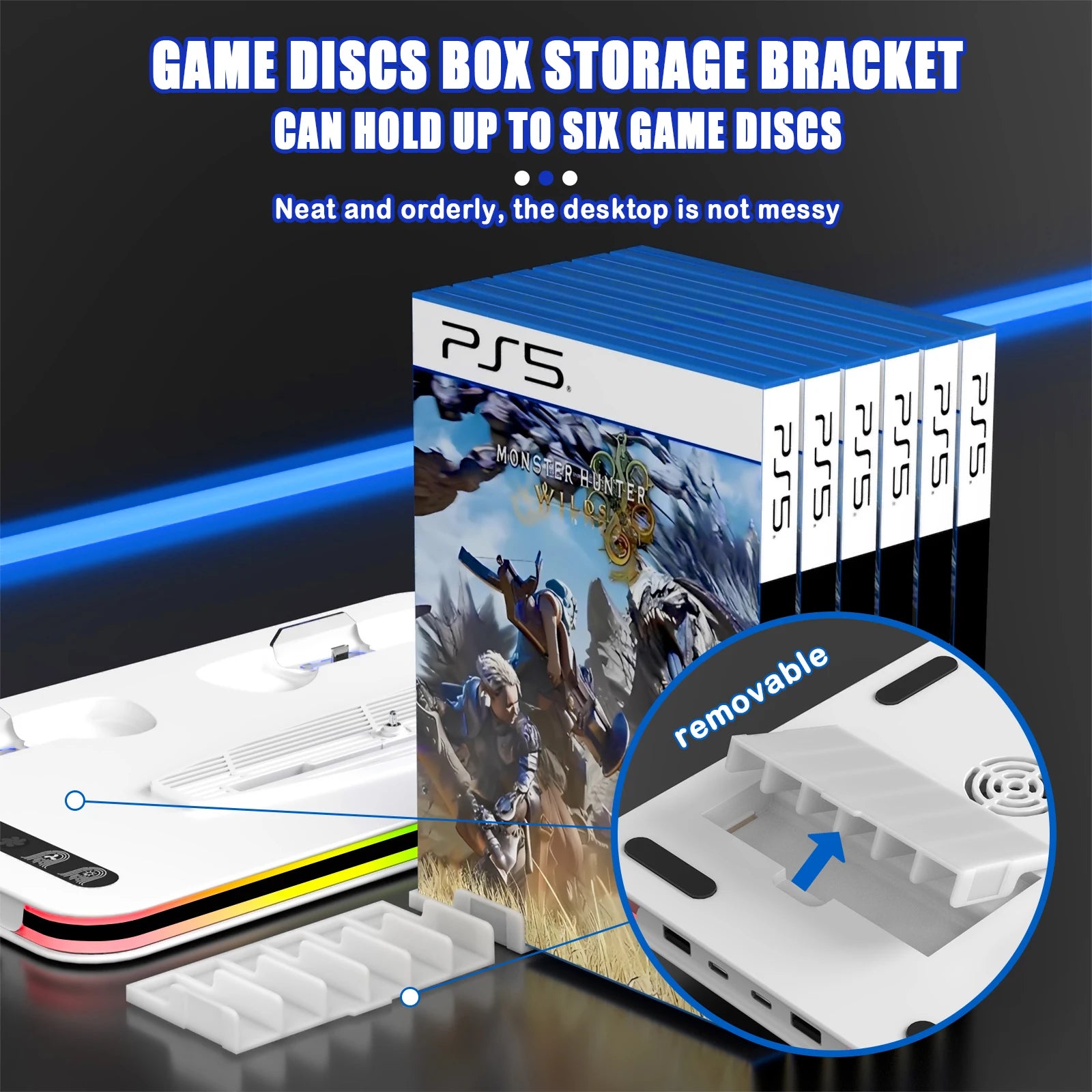New 4-in-1 Cooling Stand For PS5/PS5 SLIM/PS5 PRO Charging Of dual Controllers  Adjustable RGB Lights With Disc Storage Holde