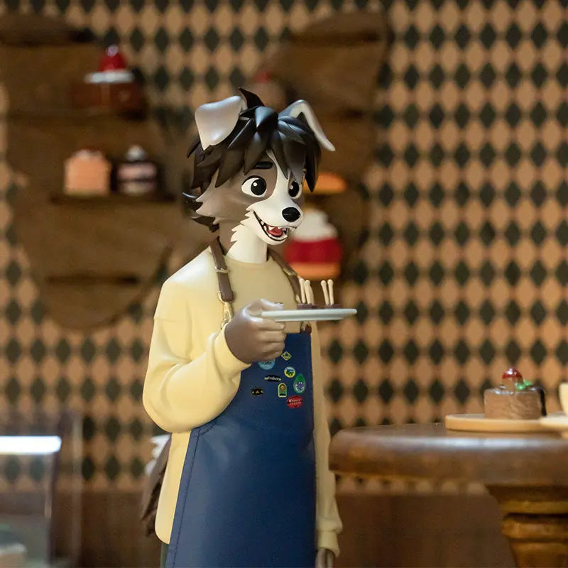 22cm Cafe Rest Tea Dog Eating Tasting Officer Action Figure PVC Handmade Ornament Cute Popularity Healing Gift for Collectors