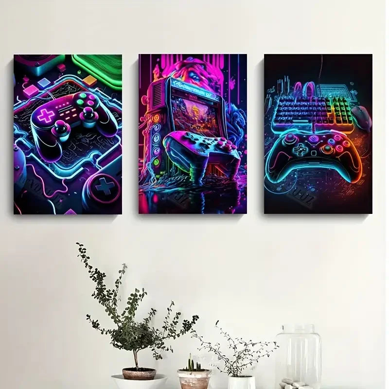 3pcs/set Gaming Graffiti Gamepad Earphone Funny Wall Art Canvas Poster Gamer Room Wall Decor Prints Modern Living Room Posters