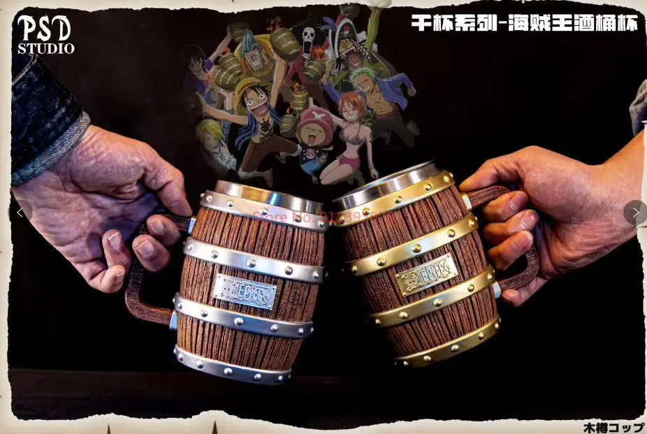 Collection Gift One Piece Barrel Cup Figure Luffy Ace Sabo Wine Cheers Series Gold Silver Ornament Doll Pvc Collection Gift