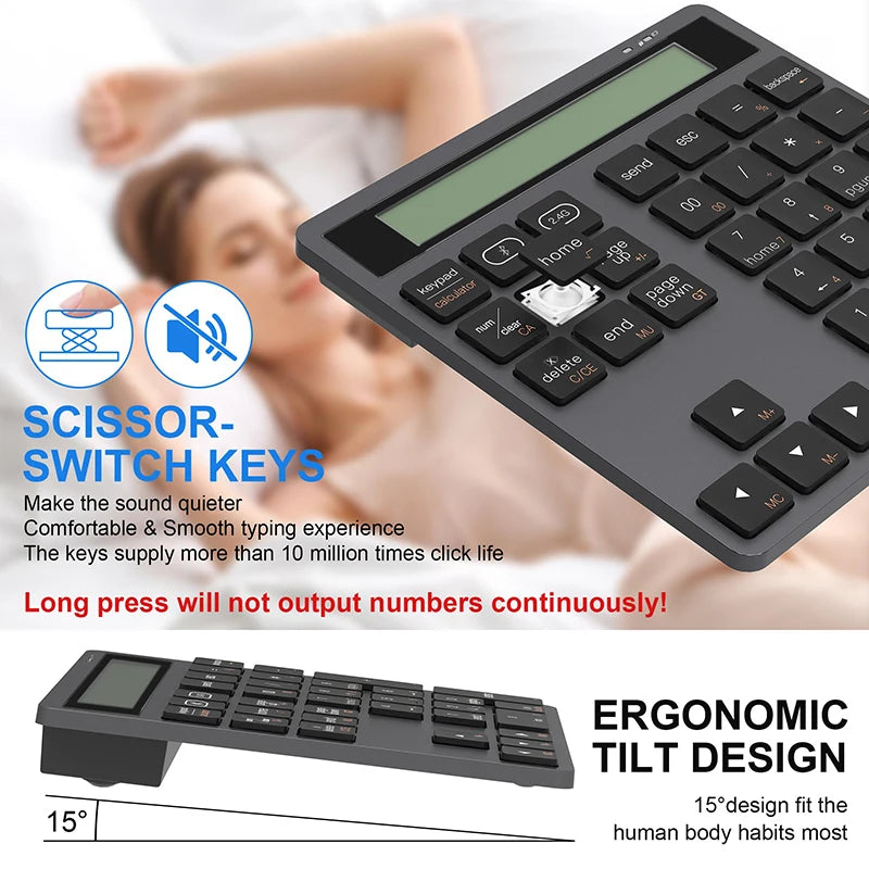 2.4G Wireless Bluetooth Numeric Keyboard with Screen Display Calculator 2 in1 Portable Wireless Number Keypad for Win/Mac