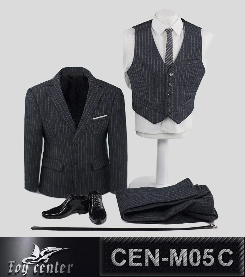 Toy Center CEN-M05 1/6 Scale Male Gentleman Striped Suit Clothes Model Fit AT027 TBL M34 M35 Strong Muscular Action Figure Body