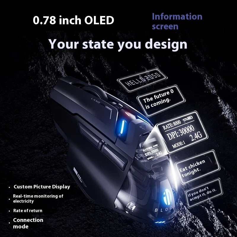 INPHIC IN9 Ultra Drei Modus Kabellose Gaming-Maus Rechtshänder ergonomisch PAW3950 OLED-Bildschirm Nano 8K 800 mAh lange Ausdauer Geschenk-PC