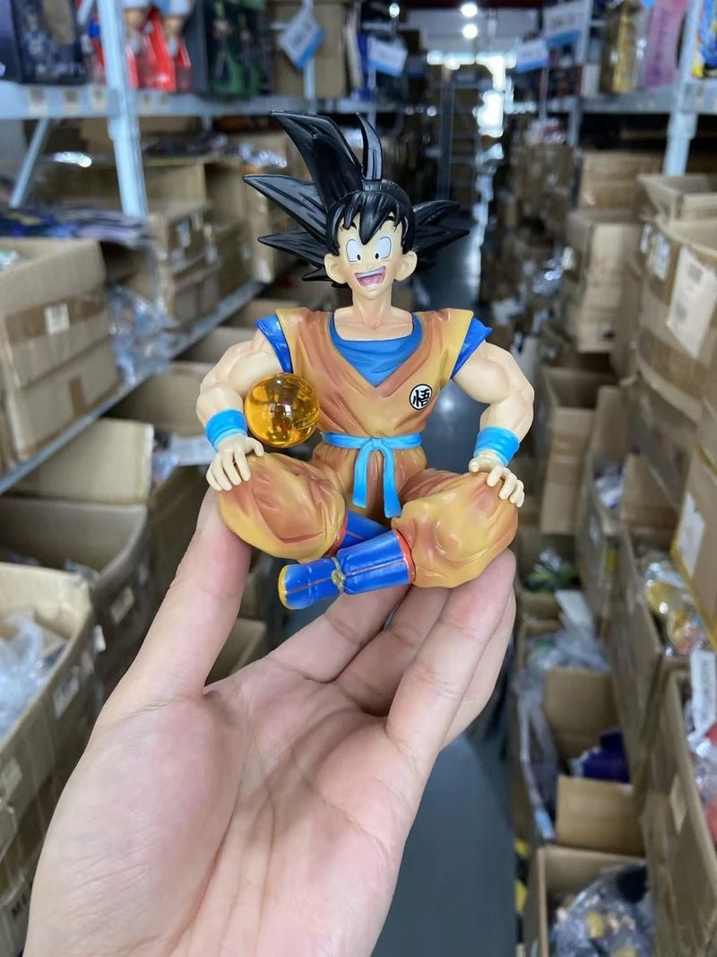 13cm Bandai Dragon Ball Z Anime Figure Sitting Position Son Goku Super Saiyan Action Figure Collection Model Doll Child Toy Gift