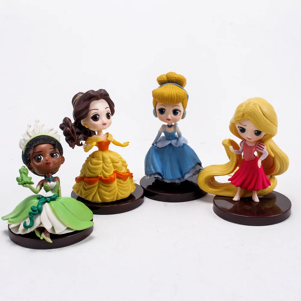8pcs/set Disney Q Version Princess Cartoon Figures Doll Toys Snow White Rapunzel Ariel Cinderella Belle Mermaid Model Decoration