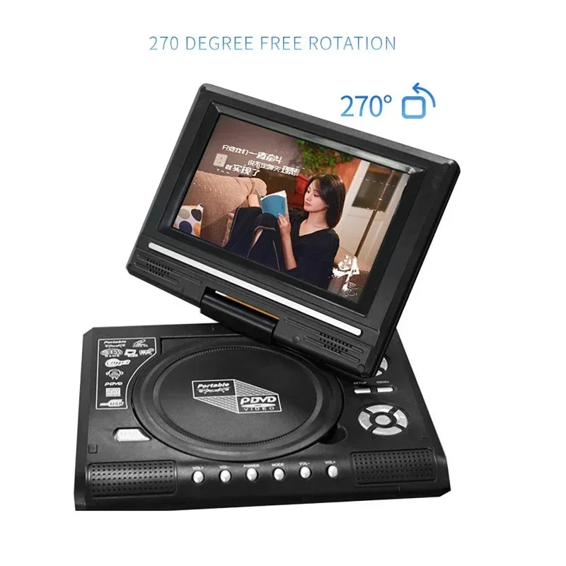 7.8 inch Mini DVD CD EVD Disc Player Desktop Digital Smart TV Players Remote Control Portable Travel 270° Rotatable Screen