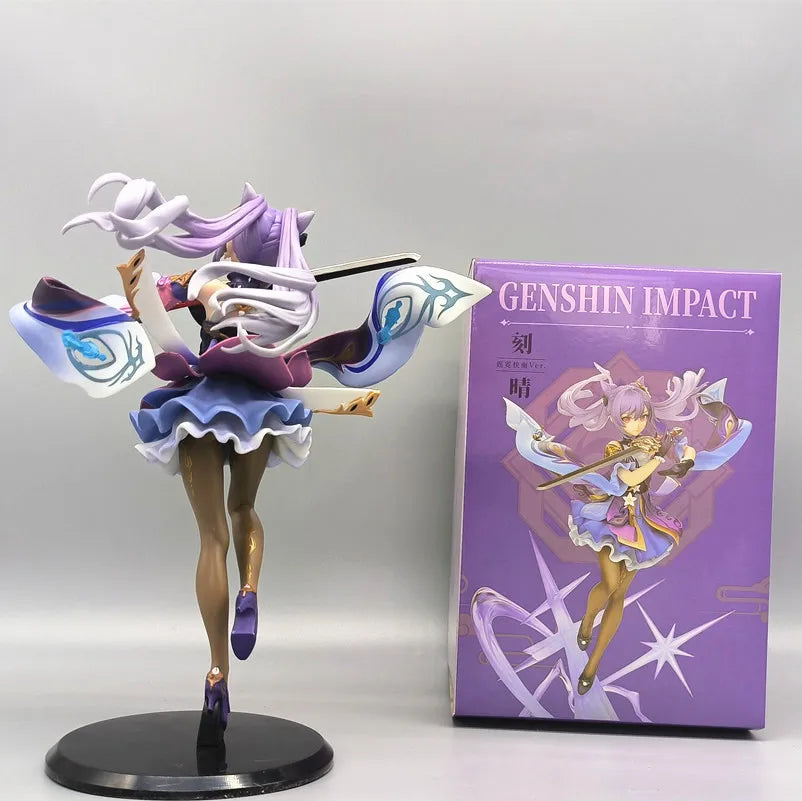 25CM Anime Figur Genshin Impact Keqing Schwingen Sie ein Schwert Stehendes Schwert Hu Tao Modell Spielzeug PVC Sammlung Spielzeug Desktop-Dekoration