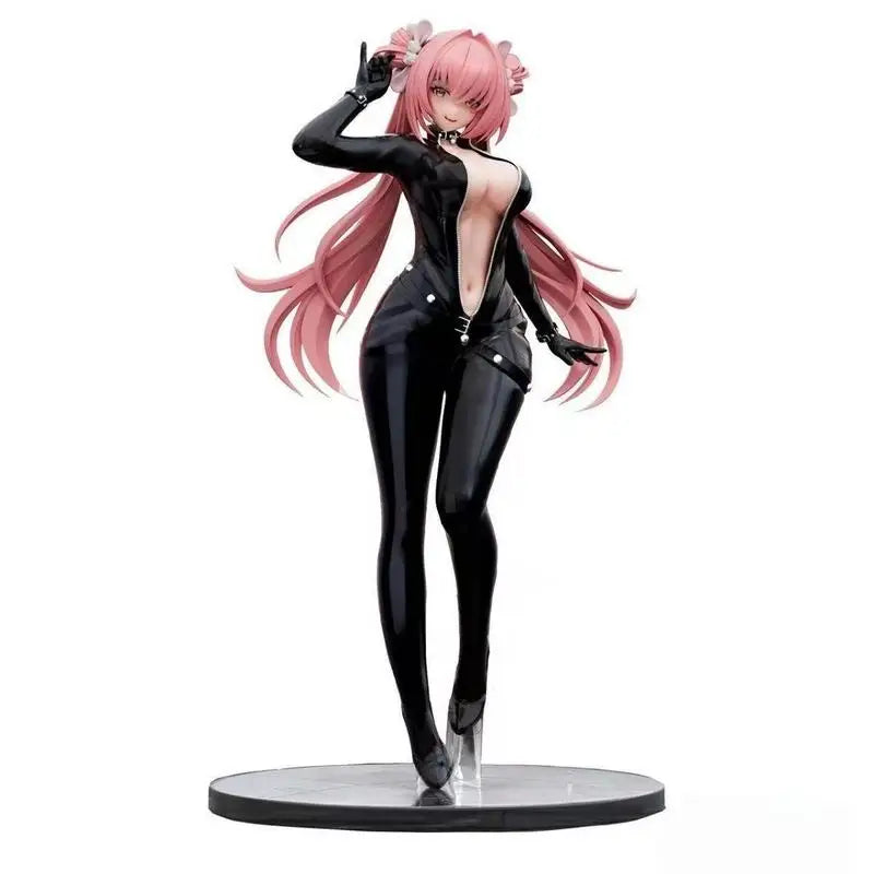Anime Miss Lizzy Agent Figure Black Tight Suit Pink Hair Pvc Statue Smooth Touch Paint Desktop Decor For Anime Fans Wholesale