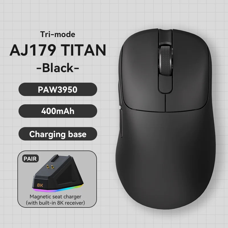 AJAZZ AJ179 APEX PAW3950 3000DPI 8Khz Kabellose Gaming-Maus Rechtshänder Ergonomische Maus mit RGB-Magnetbildschirm-Ladestation