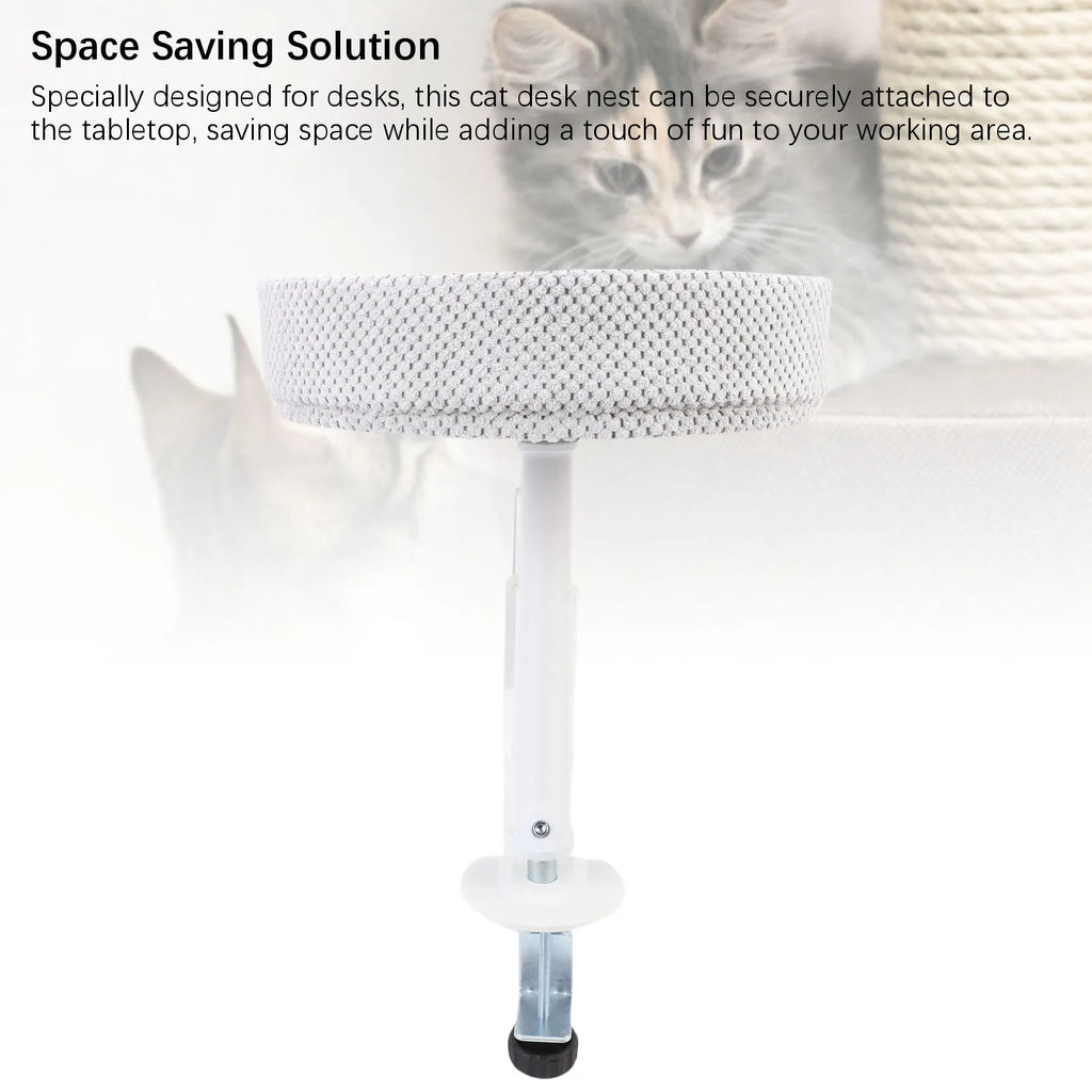 Cat Desk Bed Iron + Plush Stable Frame Adjustable Clamp Soft Plush Kitty Desk Nest Perch for Home Office