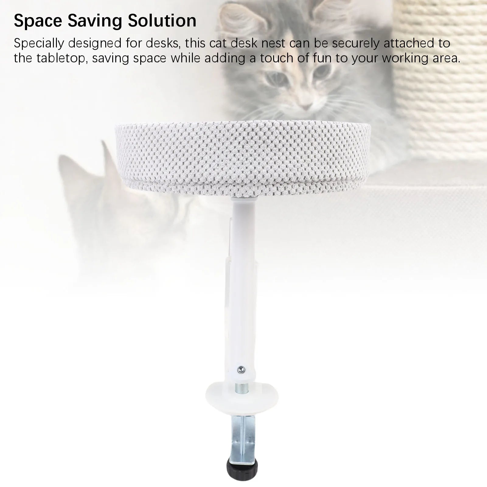 Cat Desk Bed Iron + Plush Stable Frame Adjustable Clamp Soft Plush Kitty Desk Nest Perch for Home Office