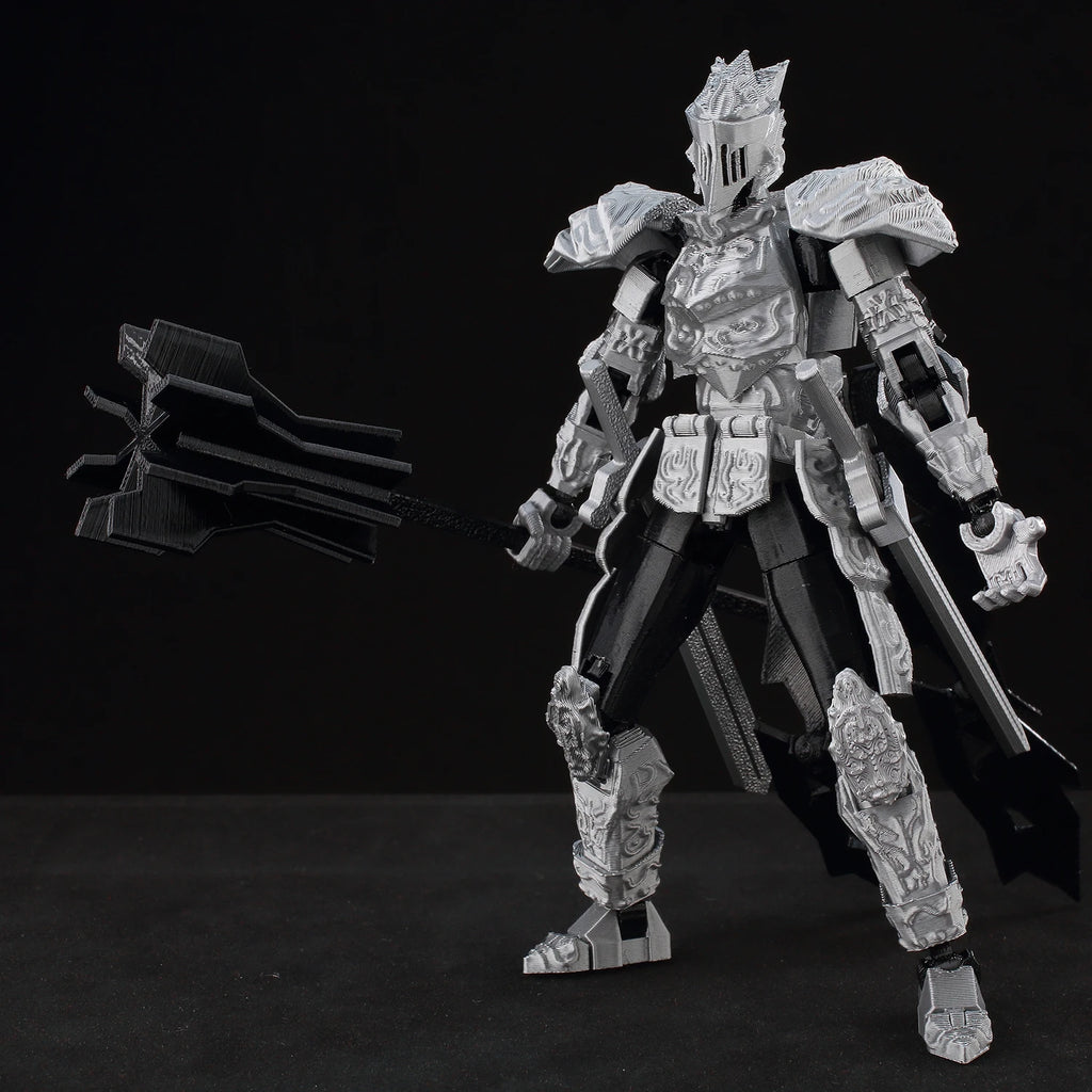 9L3D Lucky13 Silver Armor Knight Action Figure Dummy13 with TripleWeapon T13 Multi-Jointed 3D Printed Collectible Toy Titan13