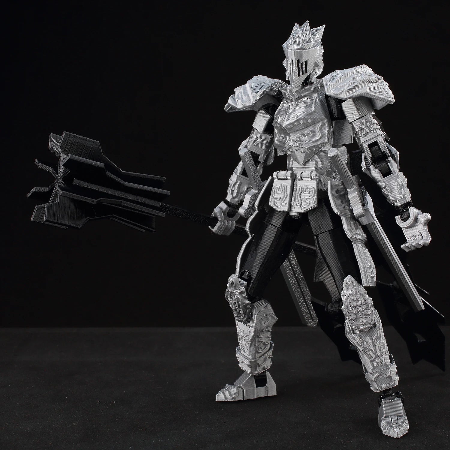 9L3D Lucky13 Silver Armor Knight Action Figure Dummy13 with TripleWeapon T13 Multi-Jointed 3D Printed Collectible Toy Titan13