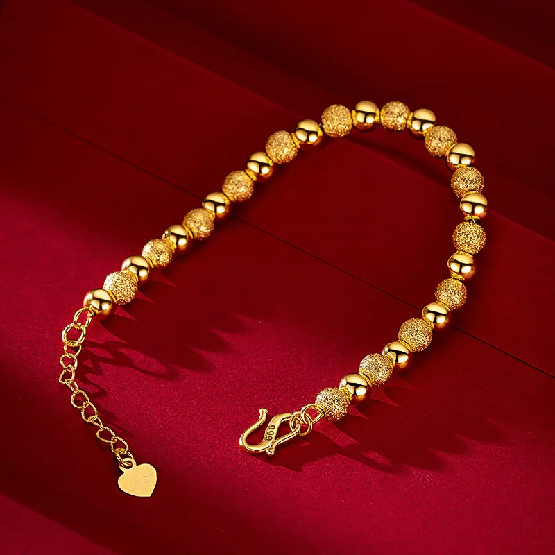 Echtes 18 Karat Gold, 6 mm, runde Perlenkette, reine, verstellbare, klassische Hochzeitskette für Frauen, edles Schmuckgeschenk