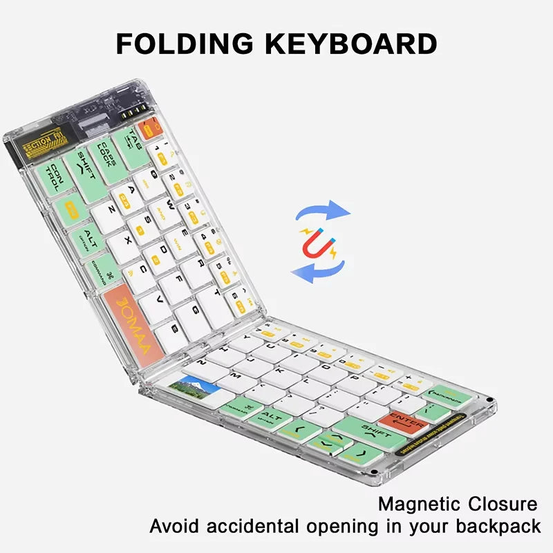 Foldable Keyboard and Mouse,Bluetooth5.1 Dual Modes Wirless Transparent Keyboard Rechargeable Full-Size Portable Travel Keyboard