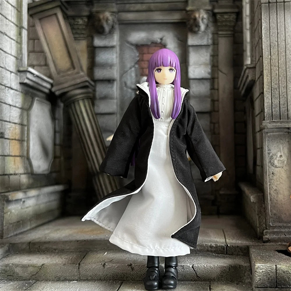 Handmade 1/12 Scale Frieren Elf Coat Blue Scarf Khaki Windbreaker Skirt Grey Jacket Navy Skirt Set fit 6inchs SHF Action Figure