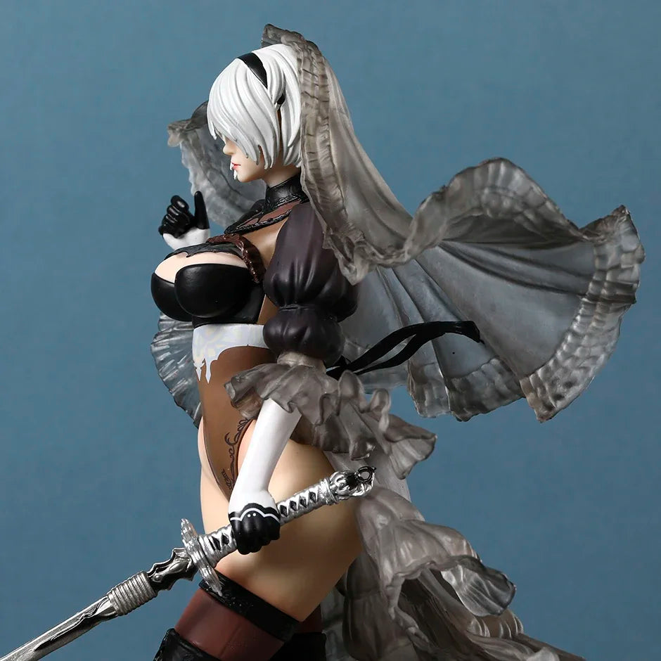 Nier:Automata 2B Wedding Dress with Replaceable Head Figurine Doll Collectible Model Decoration Toy