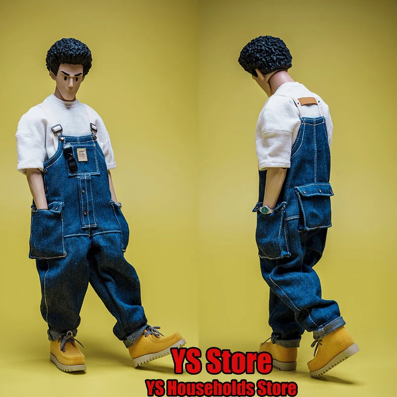 1/6 Anime Boy Head Denim Bib Pants Cloth Action Figure 12inch Movable Body Design Trickyman12 Trendy Man Soldier Model Toys