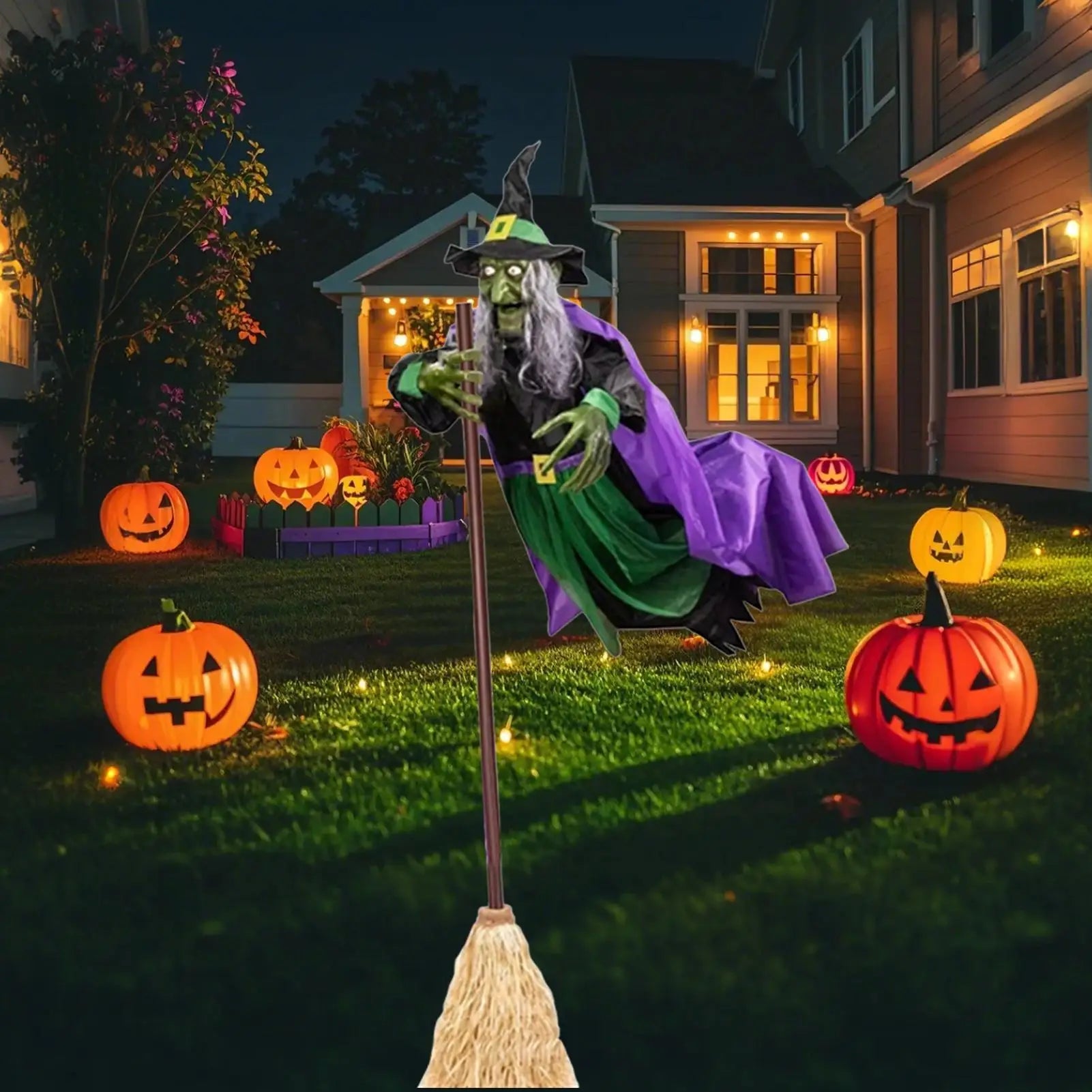 2025 new Spooky Halloween Decor Hovering Witch Prop Outdoor Spooky Witch Festive Lighted Props Halloween Decoration