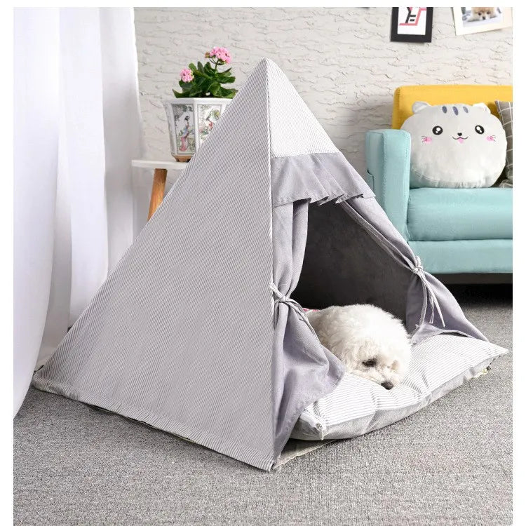Foldable Portable Teepee Cat Bed With Cushion Luxury Puppy Excursion Pet Tent House