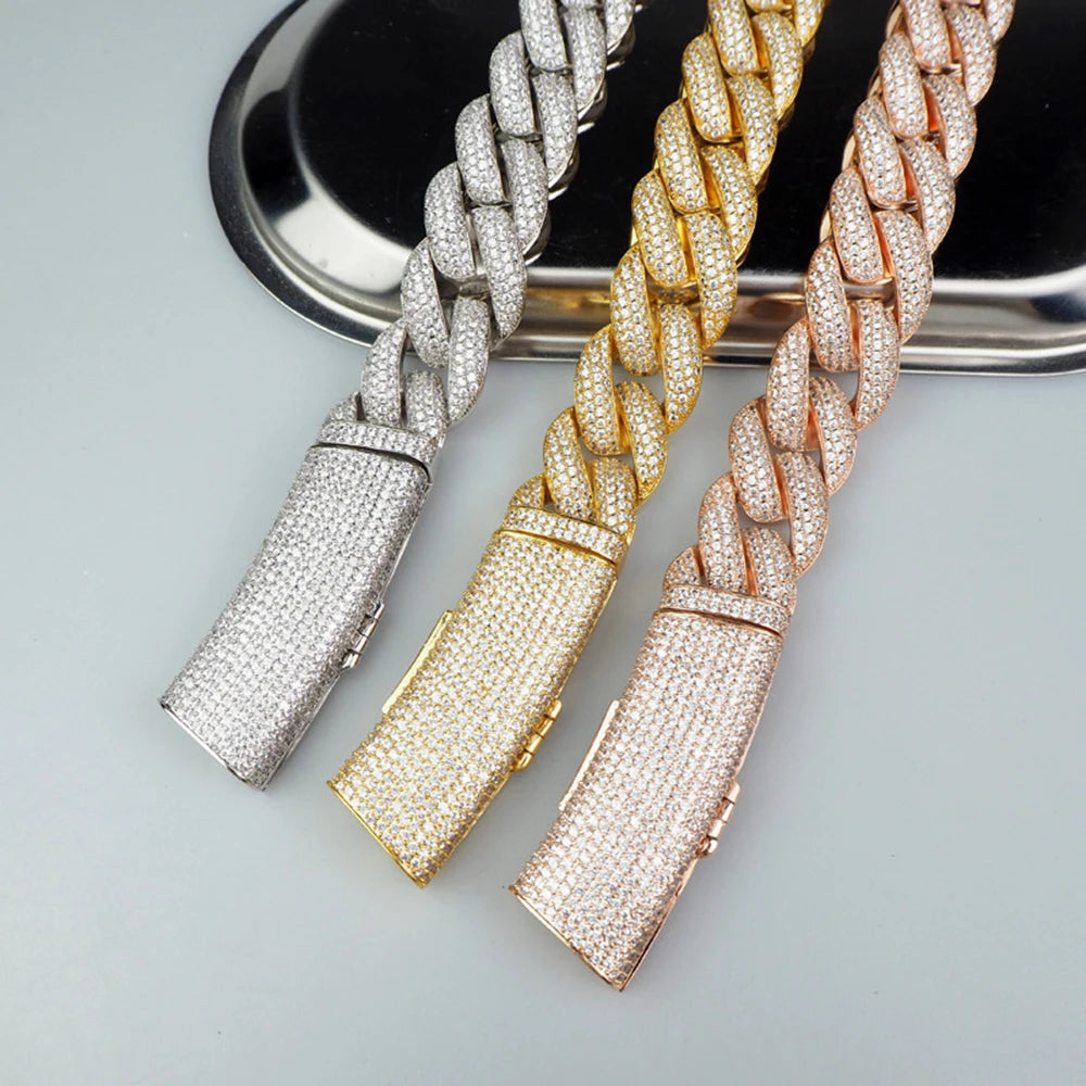 20mm Long Clasp Iced Out Cuban Chain Necklaces for Men Women Bling Zircon Hip Hop Goth Jewelry Drop Shipping