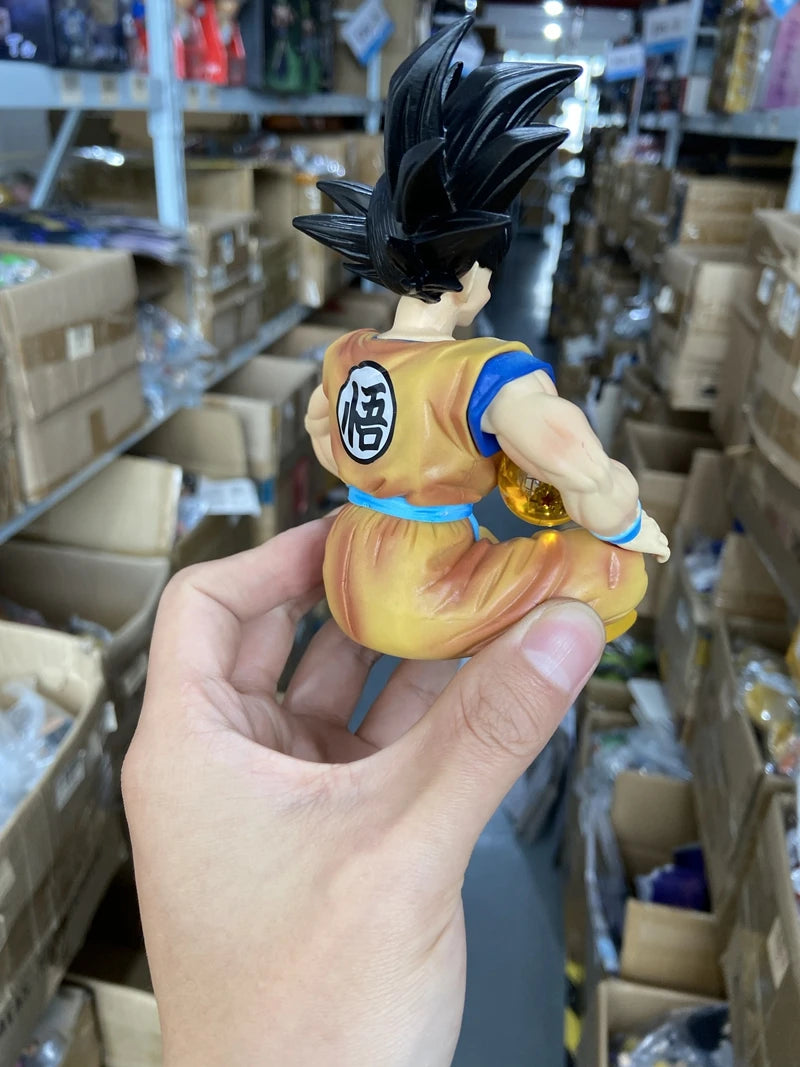 13cm Bandai Dragon Ball Z Anime Figure Sitting Position Son Goku Super Saiyan Action Figure Collection Model Doll Child Toy Gift