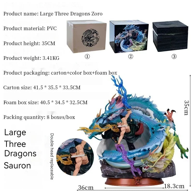 One Piece Series Gk Black Pearl And Land Of Three Dragons Sauron And Three Blade Flow Super Large Figurine Model Ornament Gift