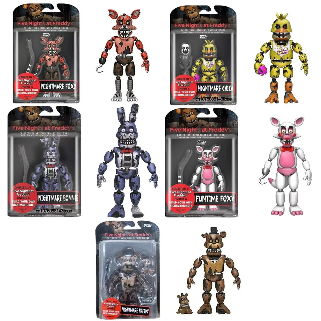 14cm FNAF Figures Nightmare Freddy Bonnie Foxy Chica Action Figure Movable Blacklight Freddy Frostbe Collection Toys