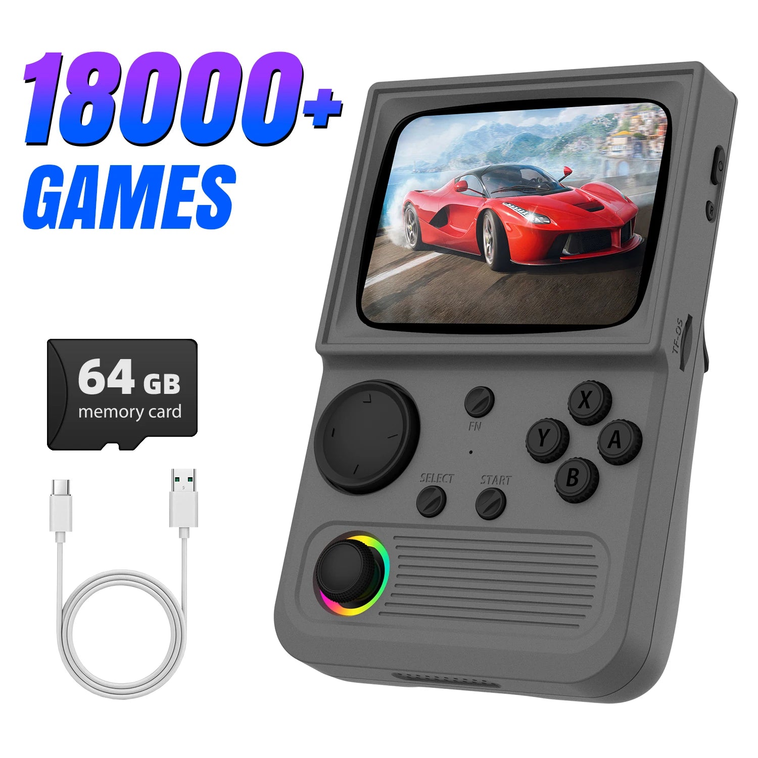 R36T Retro Handheld Game Console EmuELEC System 3.5 Inch IPS Screen Portable Pocket Video Player RK3326 Chip 64/128G 18000+Games