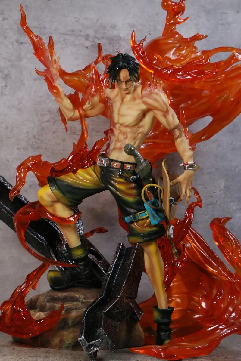 32cm ONE PIECE Anime Figure Portgas D Ace Peripheral PVC Model Scene Glow Statue Desktop Decorateornaments Birthday Gifts Toys