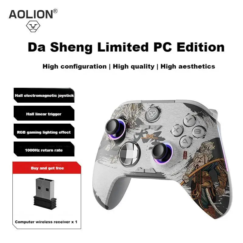 New Aolion Wireless Gamepad Gaming Controller Compatible With Pc/Switch/Ios/Android/Steam Black Myth Wukong  Rgb Hall Effect