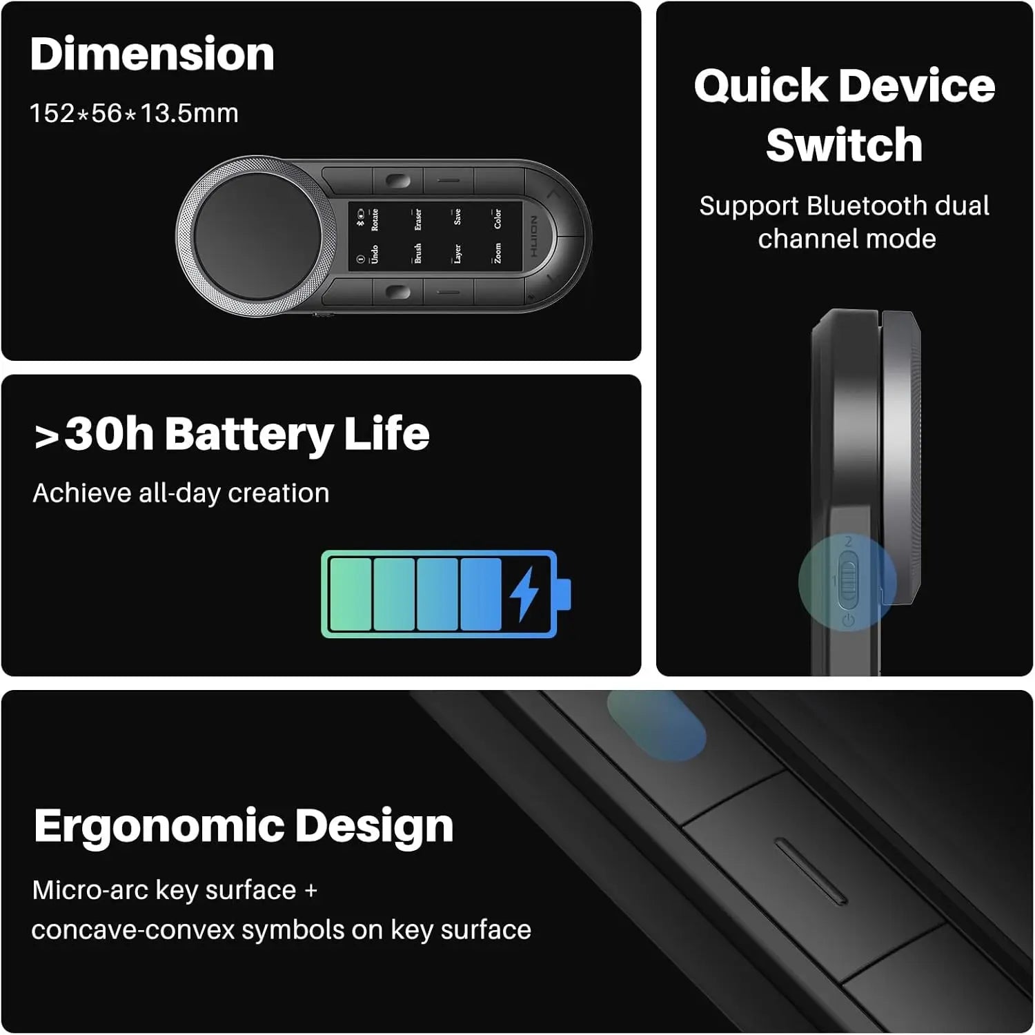 Huion Mini Keyboard Keydial Remote K40 with Dual-channel Bluetooth Wireless Dual-dial Controller 8 Programmable Keys OLED Screen